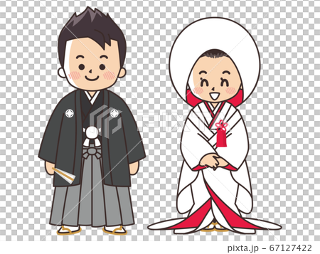 和装の新郎新婦 紋付袴 白無垢 結婚式のイラスト素材 和装の新郎新婦 紋付袴 白無垢 結婚式のイラスト素材