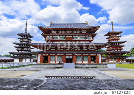 東塔修復後の世界遺産薬師寺に咲く蓮花 東塔修復後の世界遺産薬師寺に咲く蓮花 67127820