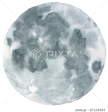 水彩 銀色の満月のイラスト素材