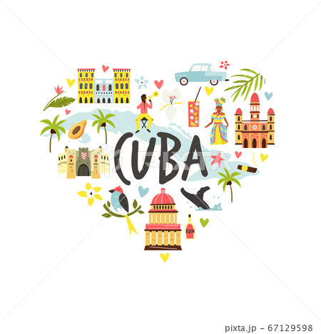 Tourist poster with famous destinations and landmarks of Cuba. Explore Cuba concept image. 67129598