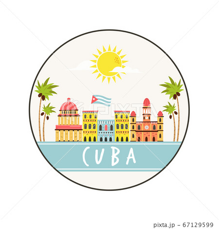 Circle abstract design with landmarks of Cuba. Explore Cuba concept image. 67129599