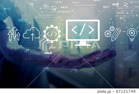 Web development concept with young man Web development concept with young man 67131749