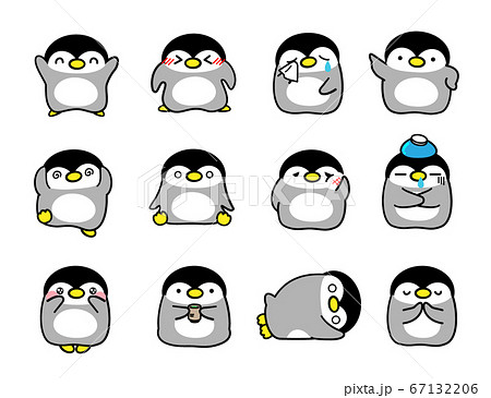 ペンギンアイコン12ポーズセット2のイラスト素材