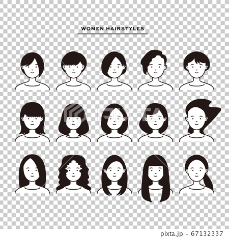女性の髪型15種類のベクターアイコンのイラスト素材