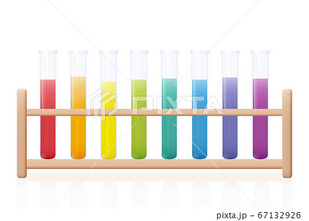 Test tube rack with rainbow colored substances. Wooden holder with colorful fluids in eight laboratory glass tubes. Isolated vector illustration on white background. Test tube rack with rainbow colored substances. Wooden holder with colorful fluids in eight laboratory glass tubes. Isolated vector illustration on white background. 67132926