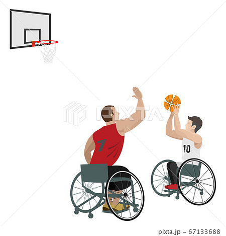 シュートを狙う車椅子のバスケットボール選手のイラスト素材