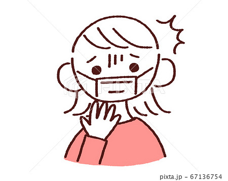 怖がるマスク姿の若い女性 67136754