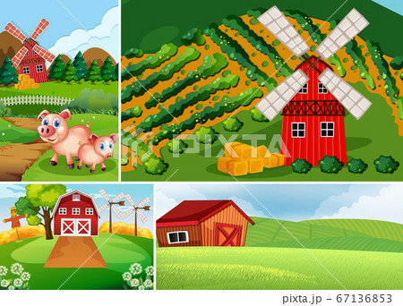 Set of different farm scenes with animal farm Set of different farm scenes with animal farm 67136853