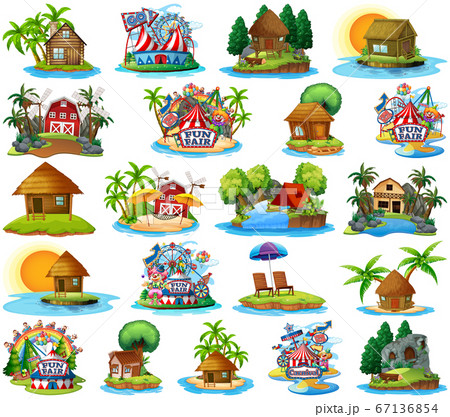 Set of different bangalows and island beach theme 67136854