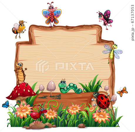 Blank wooden board in nature with animal gardenのイラスト素材 [67137053] - PIXTA