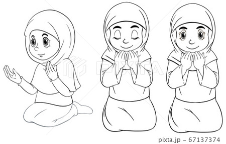 Set of differnt praying position arab muslim girl Set of differnt praying position arab muslim girl 67137374