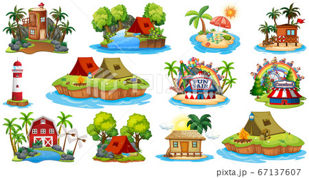 Set of different bangalows and island beach theme 67137607