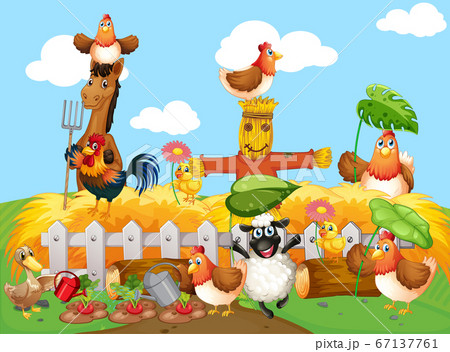 Farm scene with animal farm cartoon style Farm scene with animal farm cartoon style 67137761