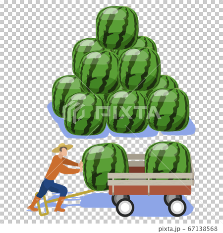 家庭菜園 スイカをリヤカーで運搬するのイラスト素材