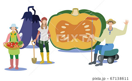 家庭菜園 豊作 カボチャとナスビのイラスト素材 家庭菜園 豊作 カボチャとナスビのイラスト素材