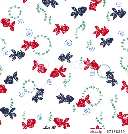 和調 可愛い金魚の連続模様, 和調 可愛い金魚の連続模様, 67138859