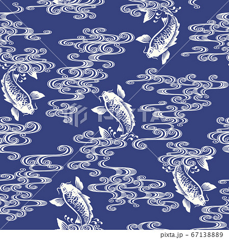 和柄 鯉と波の連続する模様 のイラスト素材 6713