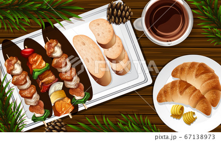 Barbecue and pancake close up on desk background 67138973
