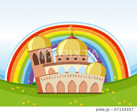 Arab beautiful mosque with rainbow background 67139307
