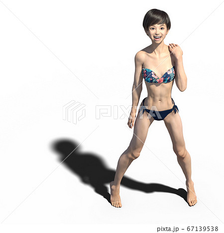 水着の若い女性　perming 3DCGイラスト素材 67139538