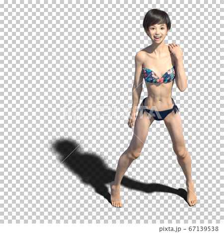 水着の若い女性　perming 3DCGイラスト素材 67139538