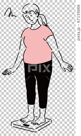 Fat girl is worried because the scale marks a high weight. Cyan background  20626240 Stock Photo at Vecteezy