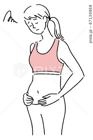 太った 女性 下腹 立ち姿 悩んでいるのイラスト素材