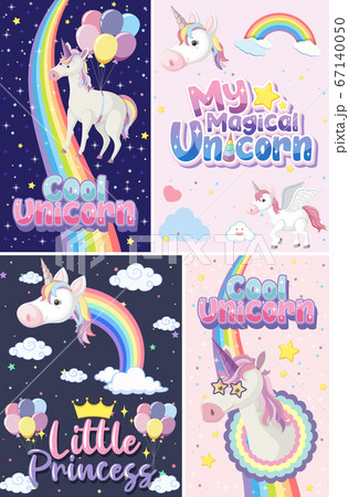 Cute Unicorn Banner On Pastel Background Colorのイラスト素材