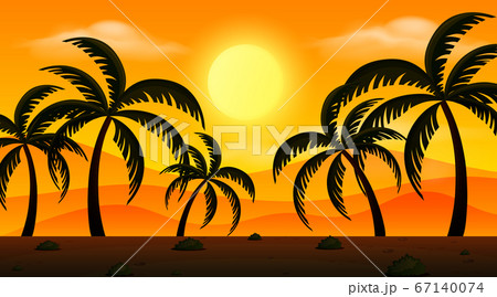 Background Scene With Sunset And Silhouetteのイラスト素材