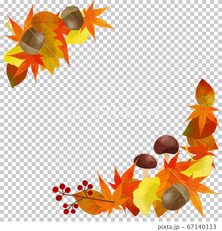 秋のフレームのベクターイラスト素材(白背景の対角線に紅葉素材) 秋のフレームのベクターイラスト素材(白背景の対角線に紅葉素材) 67140113