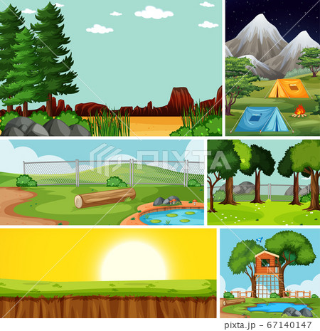 Four different scenes in nature setting cartoon 67140147