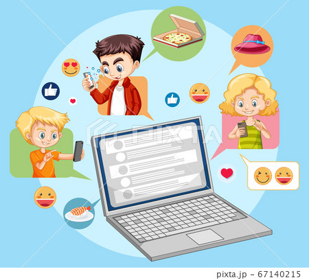 Laptop With Social Media Emoji Icon Cartoon Styleのイラスト素材