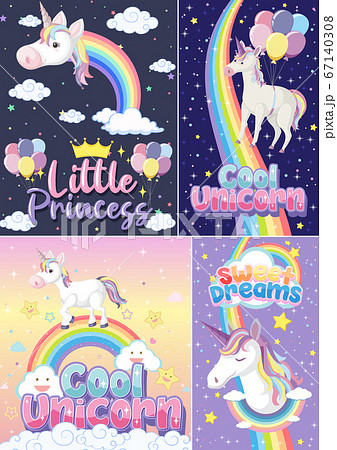 Cute Unicorn Banner On Pastel Background Colorのイラスト素材