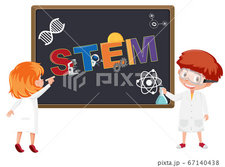 Stem logo on blackboard with kids wearing 67140438
