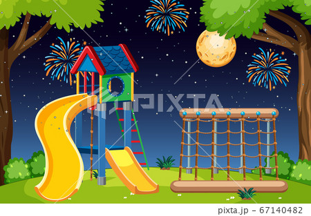 Kids playground in the park with big moon and Kids playground in the park with big moon and 67140482