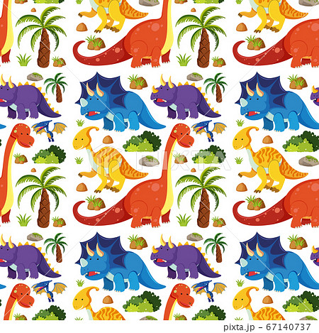 Seamless cute dinosaurs isolated on white Seamless cute dinosaurs isolated on white 67140737