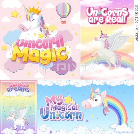 Cute unicorn banner on pastel background color 67140919