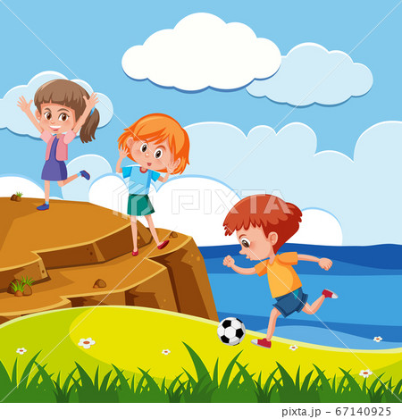 Scene with many kids playing in the park Scene with many kids playing in the park 67140925