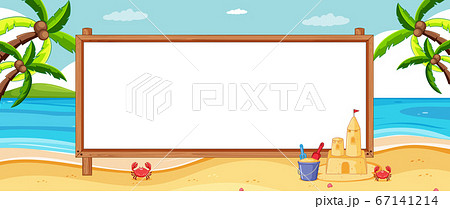Empty banner board in tropical beach scenery 67141214