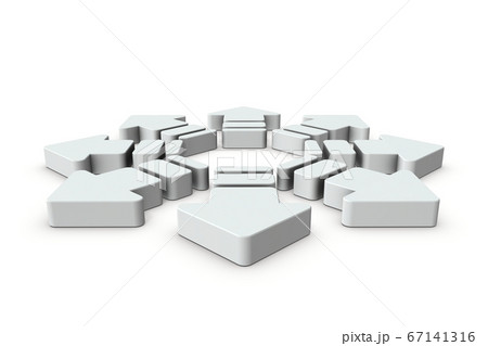 中心部から八方に広がる矢印。3Dイラスト。 中心部から八方に広がる矢印。3Dイラスト。 67141316