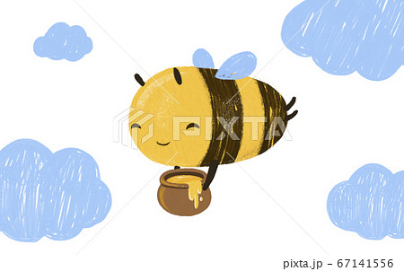 Hand drawn cute Honey Bee with clouds. Hand drawn character 67141556