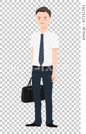 夏に半袖Yシャツを着たスーツ姿の男性のイラスト。 67141561