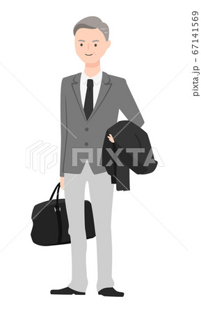 グレーのスーツを着て出張に行く男性のイラスト のイラスト素材