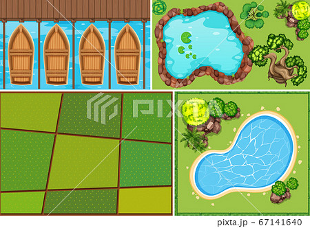 Set of aerial farm and swamp scene 67141640
