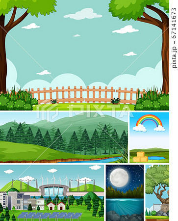 Six different scenes in nature setting cartoon 67141673
