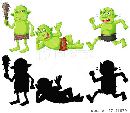 Set of goblin or troll in color and silhouette in 67141879