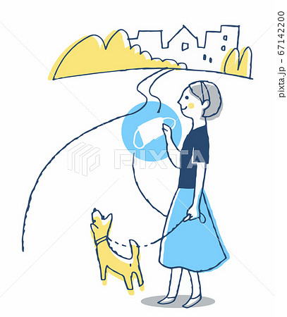 屋外でマスクを外す女性 67142200