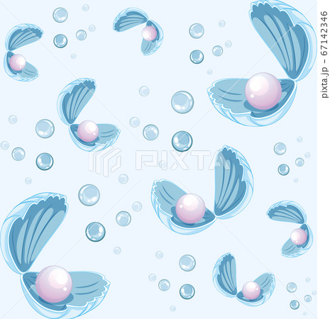 Set Of Pearl In Shell Cartoon Style On Blueのイラスト素材