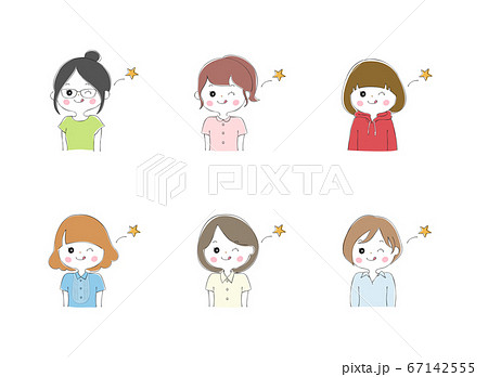 ウインクでかわいくごまかす 若い女性の表情バリエーションのイラスト素材