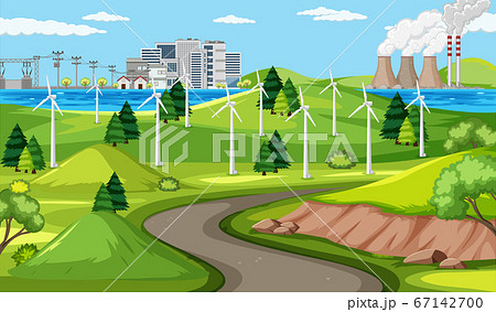Wind turbine and long road scene Wind turbine and long road scene 67142700